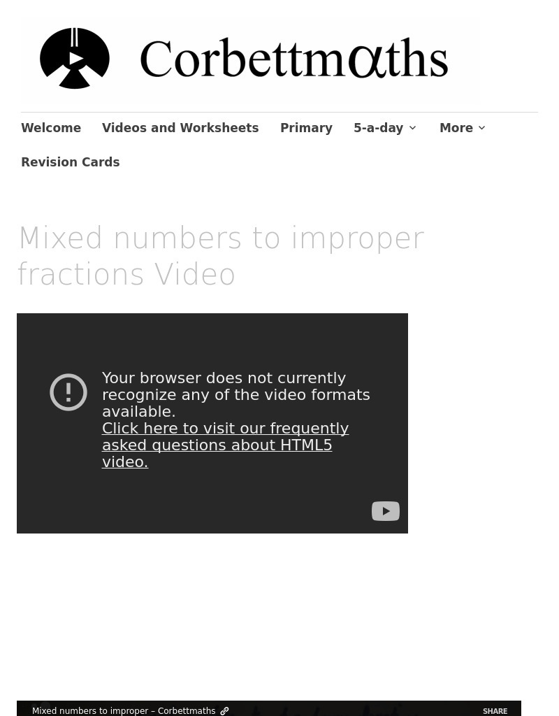 Mixed Numbers to Improper Fractions Instructional Video