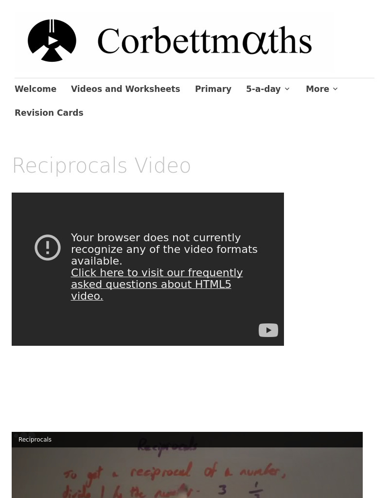 Reciprocals Instructional Video