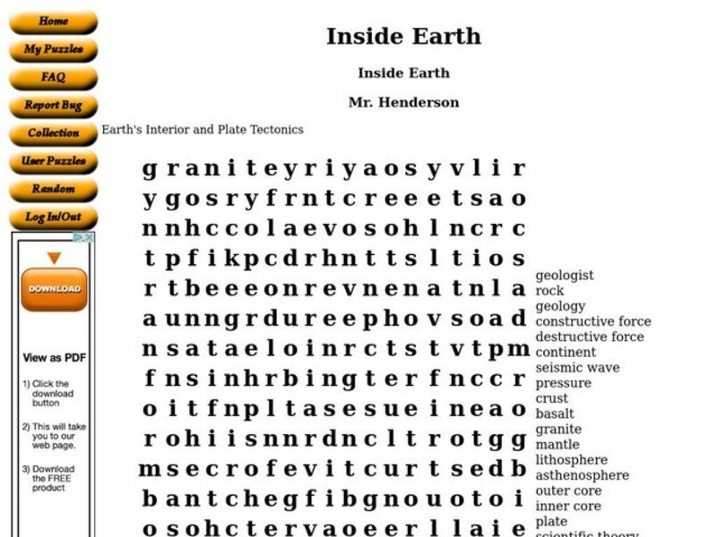 Inside Earth Worksheet