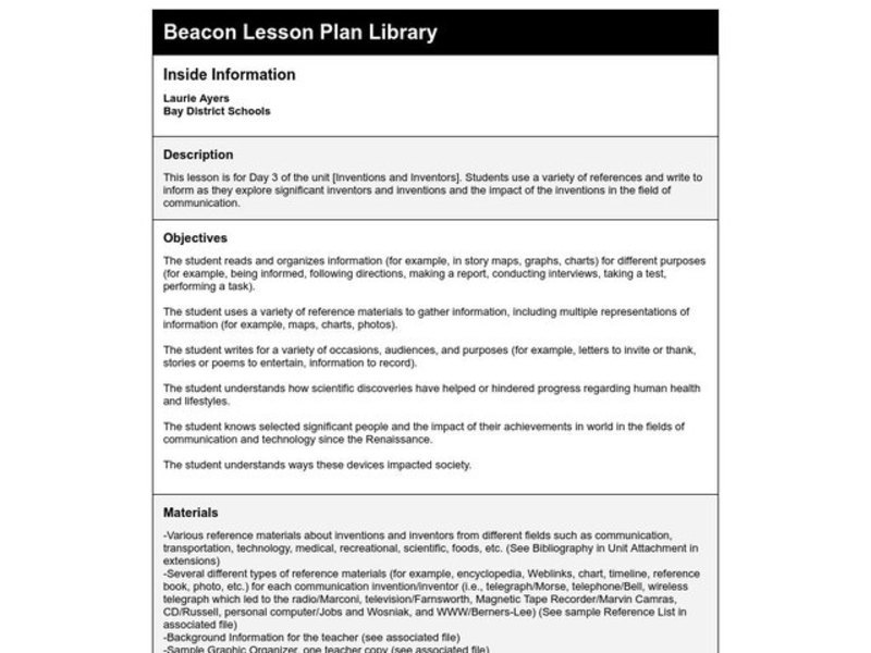 Inside Information Lesson Plan