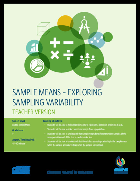 Sample Means - Exploring Sampling Variability Activity