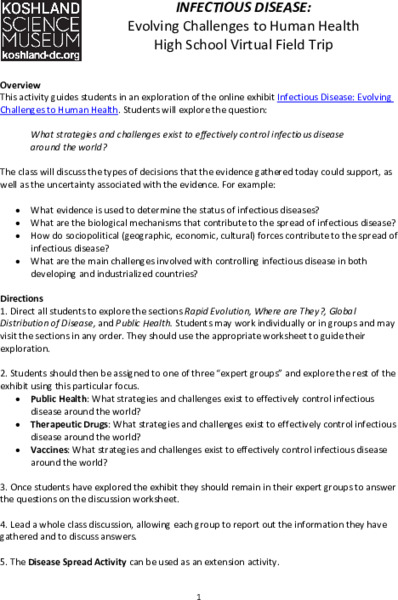Infectious Disease: Evolving Challenges to Human Health High School Virtual Field Trip Activity