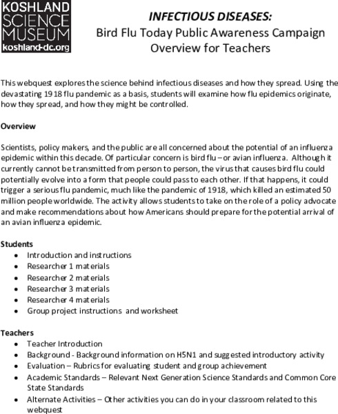 Infectious Diseases: Bird Flu Today Activity