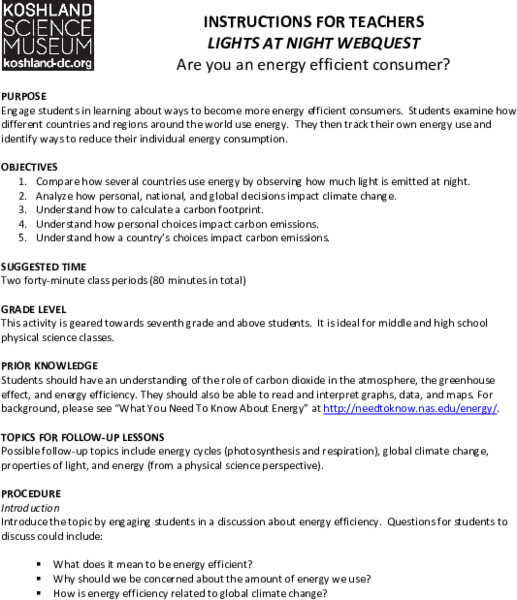 Lights at Night Webquest Activity