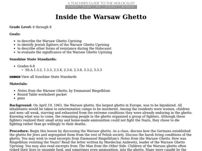 Inside the Warsaw Ghetto Lesson Plan