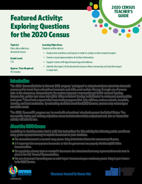 Featured Activity: Exploring Questions for the 2020 Census Activity