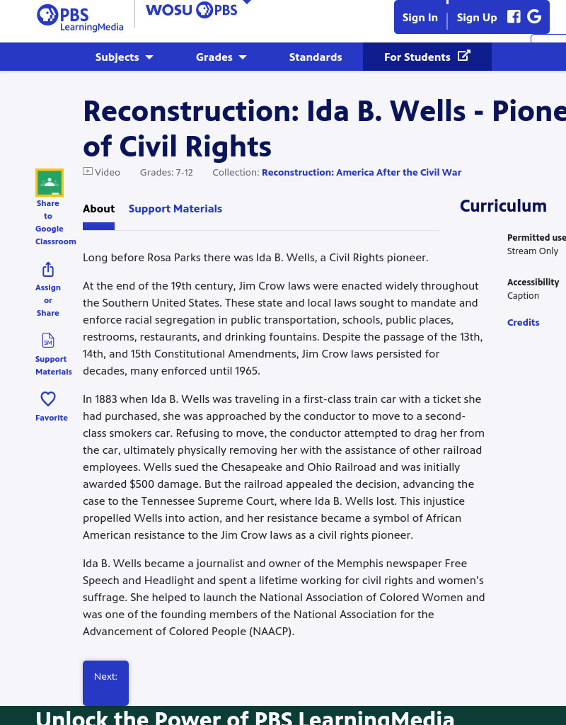 Reconstruction: Ida B. Wells - Pioneer of Civil Rights Instructional Video