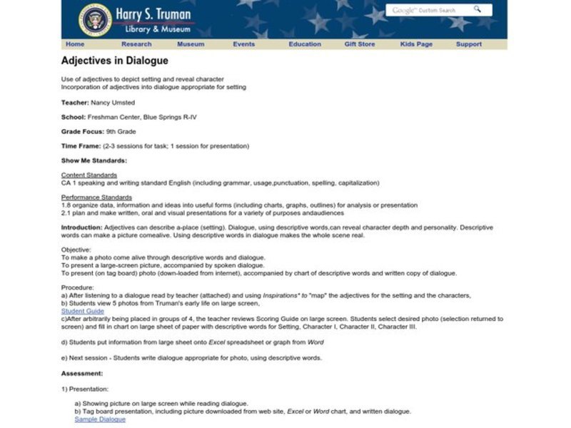 Adjectives in Dialogue Lesson Plan