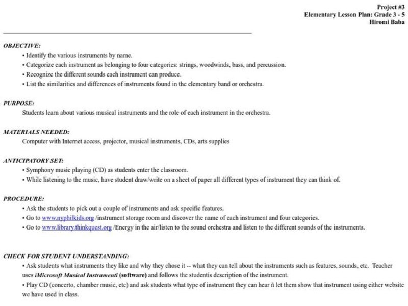Instruments Lesson Plan