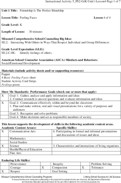Feeling Faces Lesson Plan