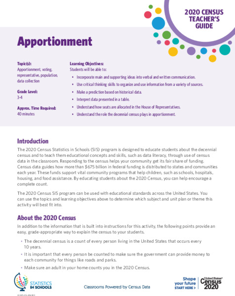 Apportionment: Grades 3-4 Activity