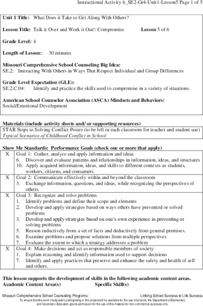Talk it Over and Work It Out: Compromise! Lesson Plan