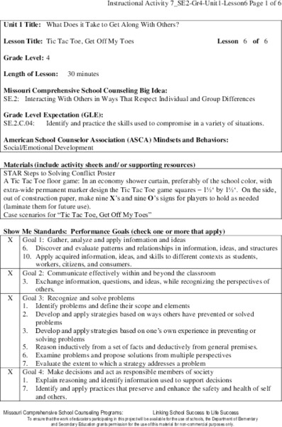 Tic Tac Toe, Get Off My Toes Lesson Plan