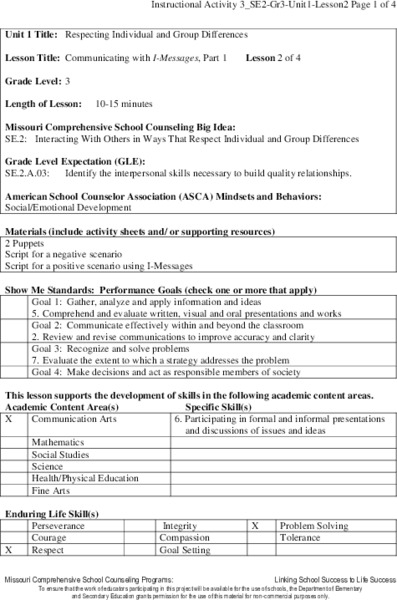 Communicating with I-Messages (1/2) Lesson Plan