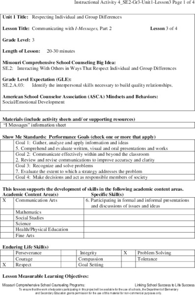 Communicating with I-Messages (2/2) Lesson Plan