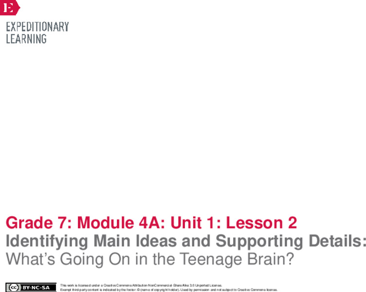 Identifying Main Ideas and Supporting Details: What’s Going On in the Teenage Brain? Lesson Plan