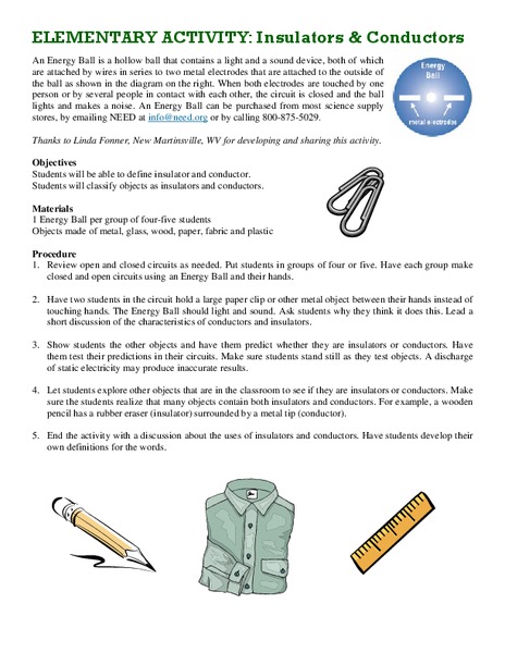 Insulators and Conductors Lesson Plan