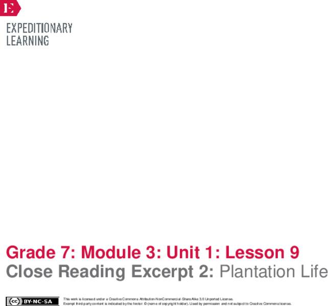 Close Reading Excerpt 2: Plantation Life Lesson Plan
