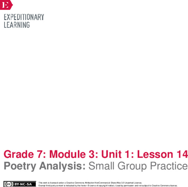 Poetry Analysis: Small Group Practice Lesson Plan