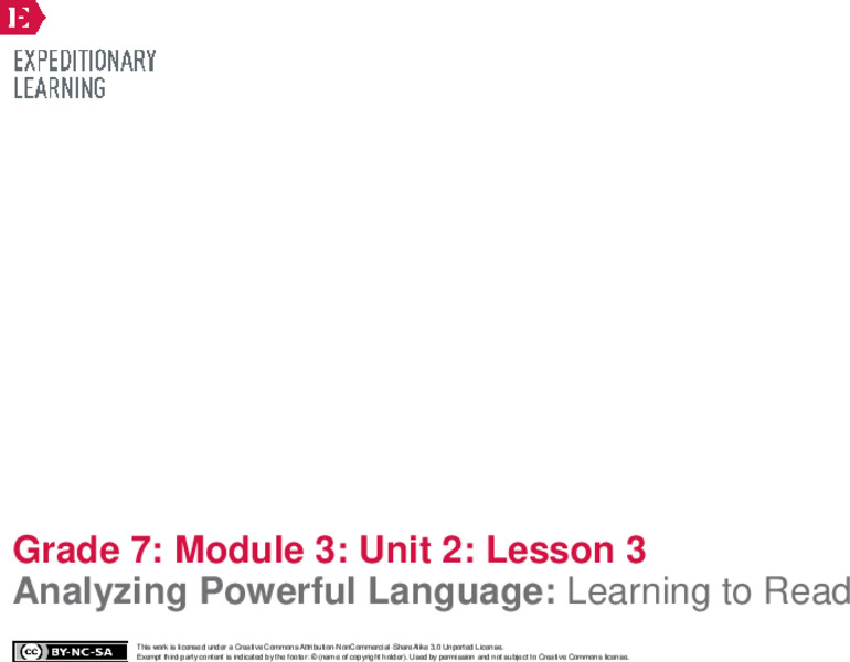 Analyzing Powerful Language: Learning to Read Lesson Plan