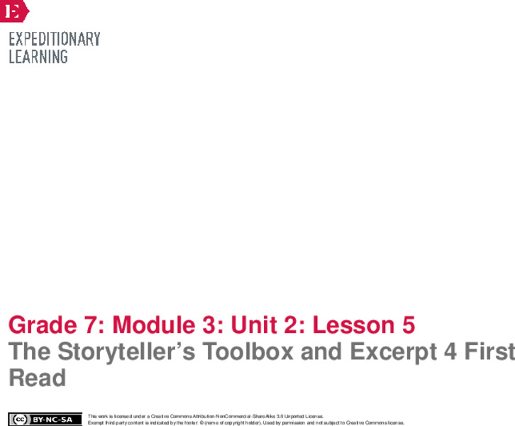 The Storyteller’s Toolbox and Excerpt 4 First Read Lesson Plan