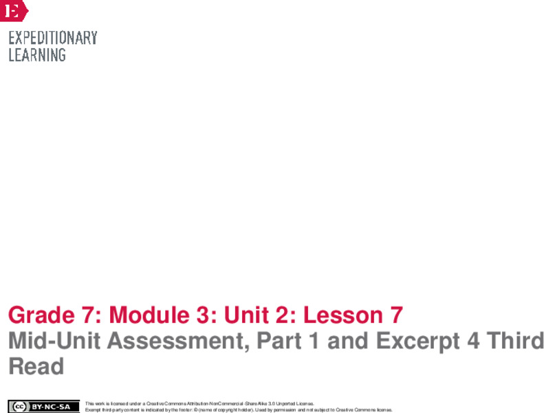 Mid-Unit Assessment, Part 1 and Excerpt 4 Third Read Lesson Plan