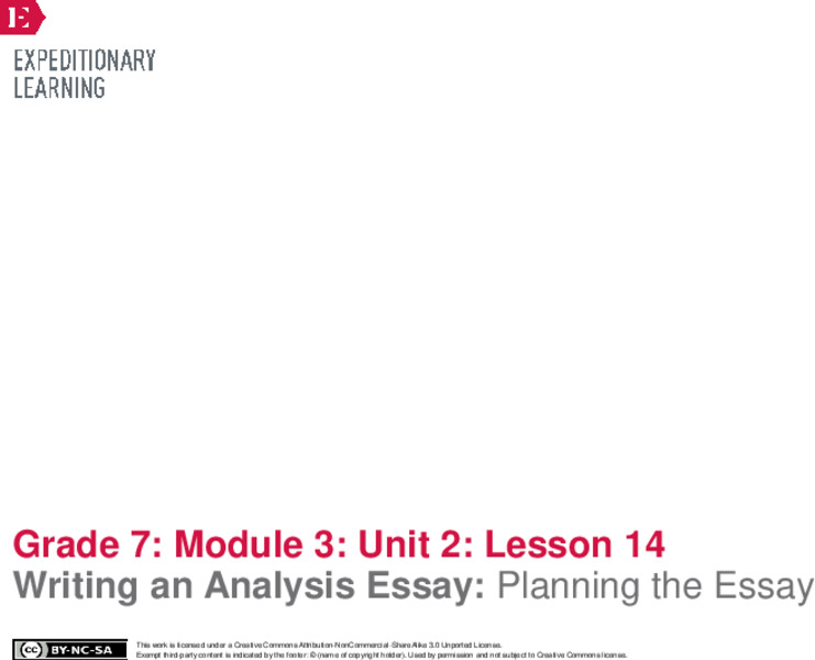 Writing an Analysis Essay: Planning the Essay Lesson Plan