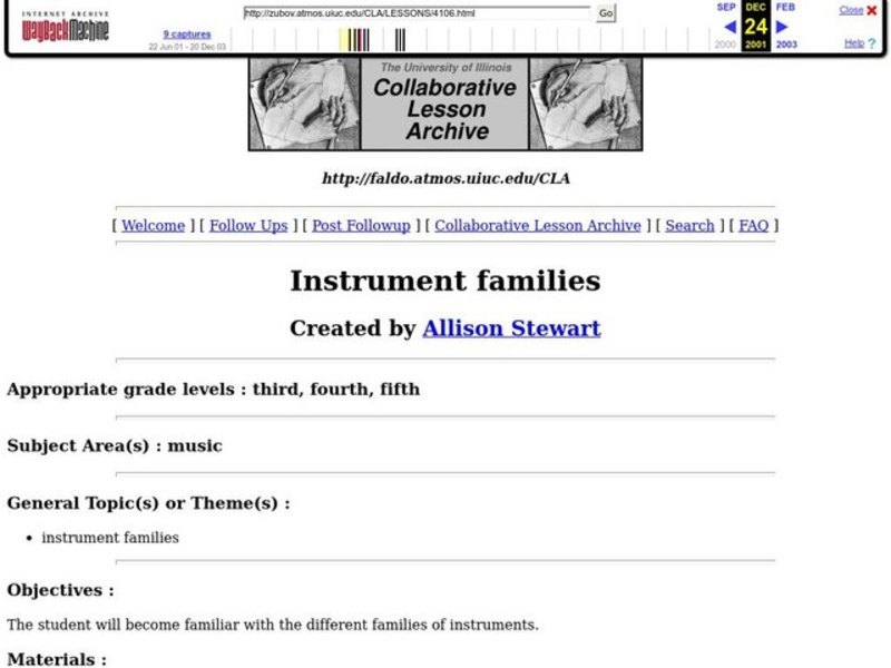 Instrument families Lesson Plan