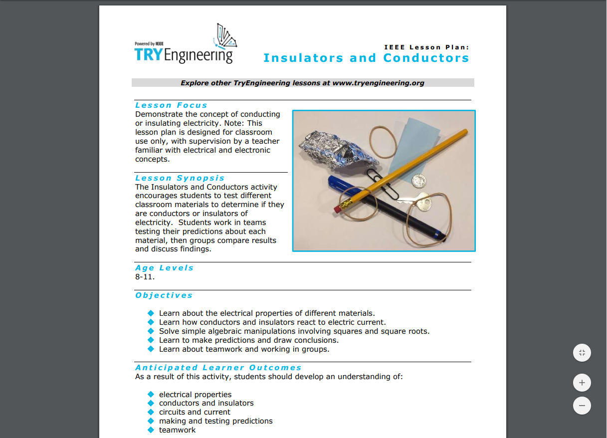 Insulators and Conductors Lesson Plan