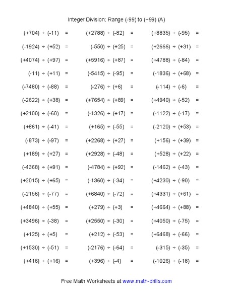 Integer Division Worksheet