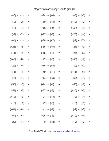 Integer Division Worksheet