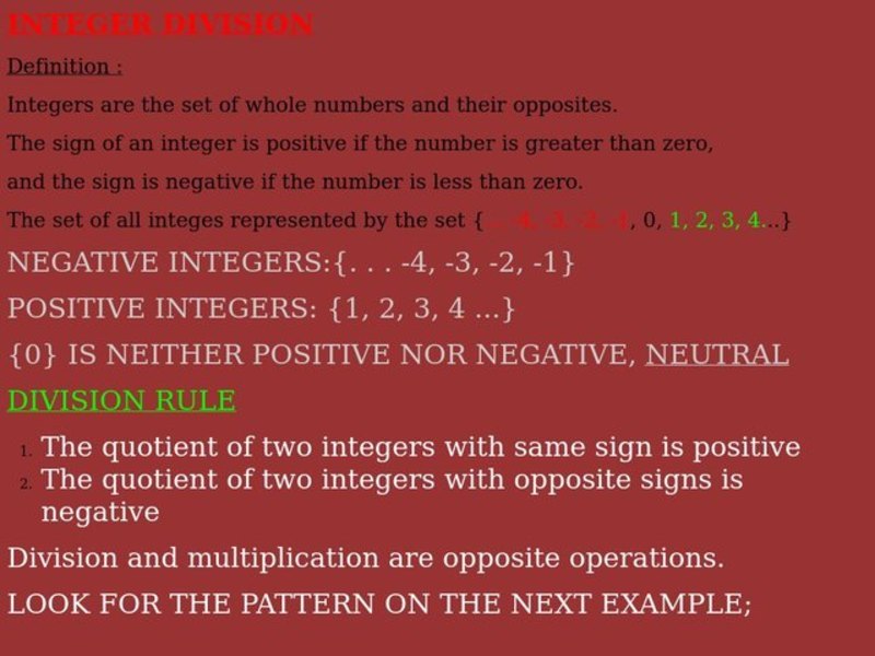 Integer Division Lesson Plan