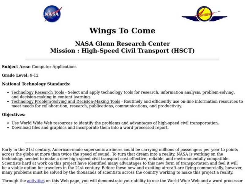 NASA Glenn Research Center Mission : High-Speed Civil Transport (HSCT) Lesson Plan