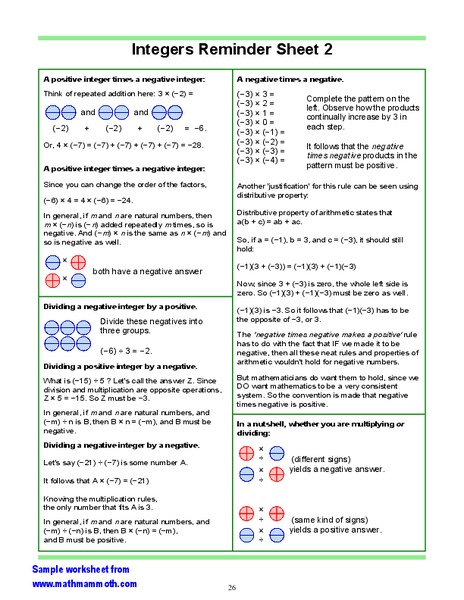 Integers Worksheet