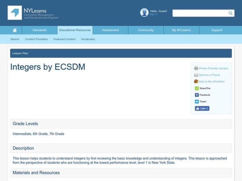 Integers Lesson Plan