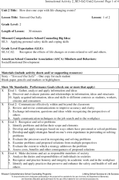 Stressed Out Sally Lesson Plan