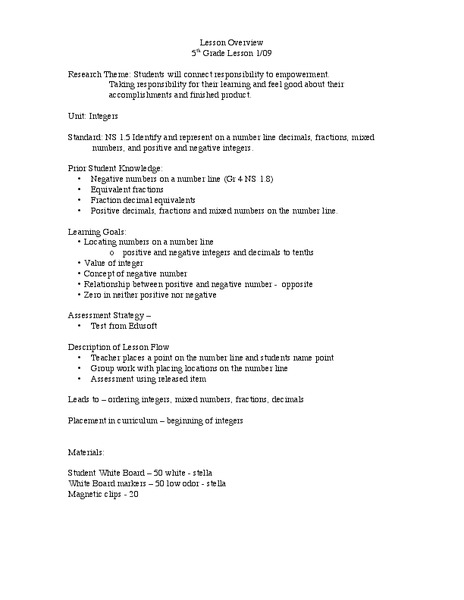 Integers Lesson Plan