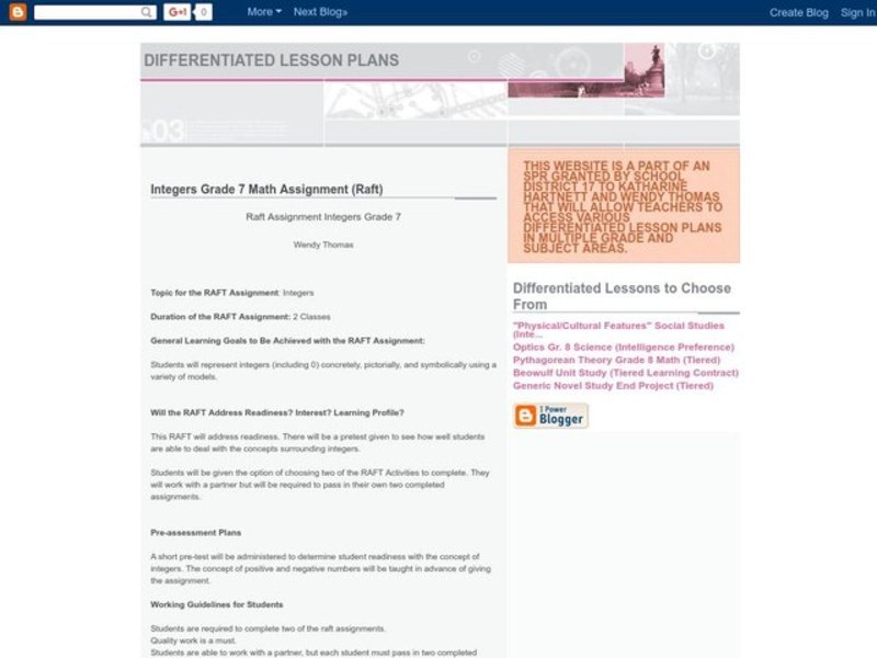 Integers Lesson Plan