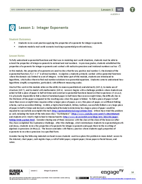 Integer Exponents Lesson Plan
