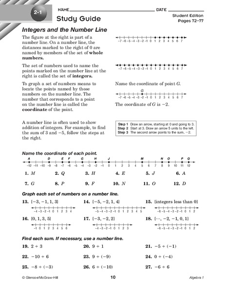 Integers and the Number Line Worksheet