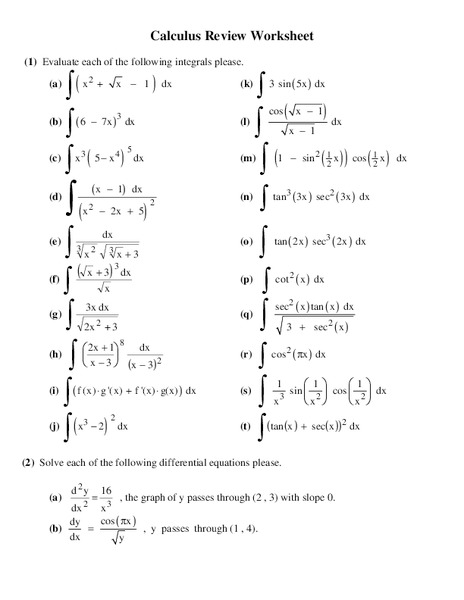 Integrals Worksheet