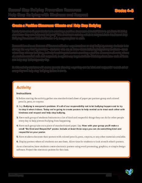 Create a Positive Classroom Climate and Help Stop Bullying Activity