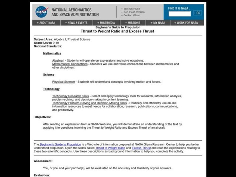 Thrust to Weight Ratio and Excess Thrust Lesson Plan