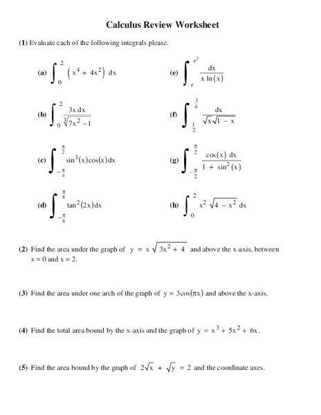 Integrals Worksheet