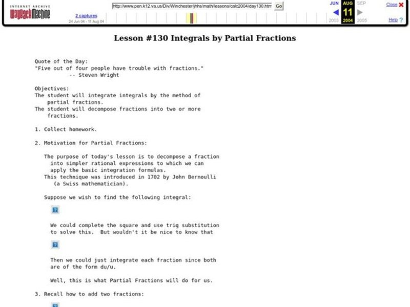 Integrals by Partial Fractions Lesson Plan