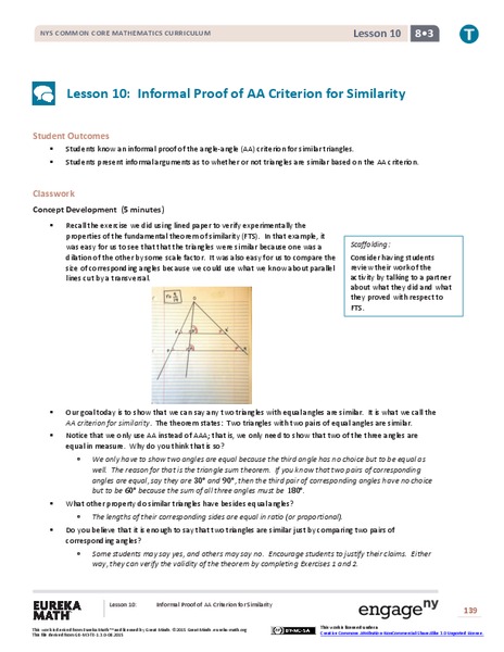 Informal Proof of AA Criterion for Similarity Lesson Plan