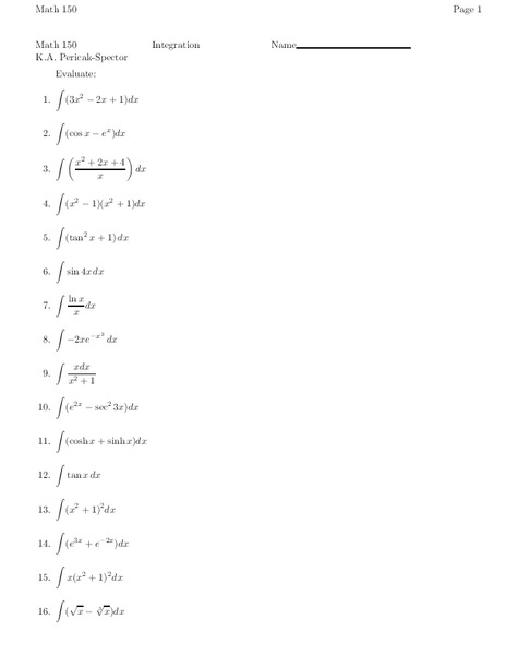 Integration Worksheet