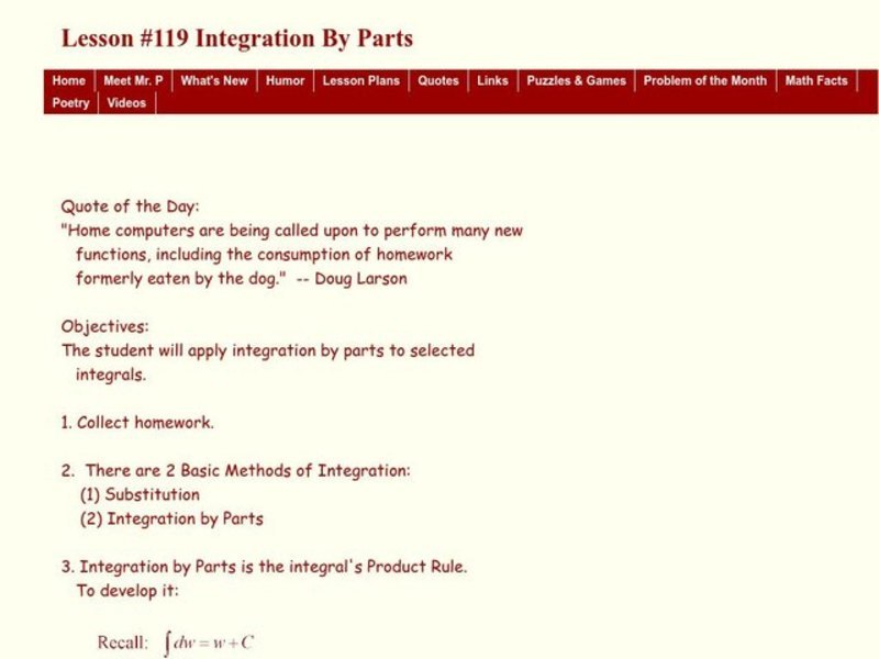 Integration By Parts Lesson Plan