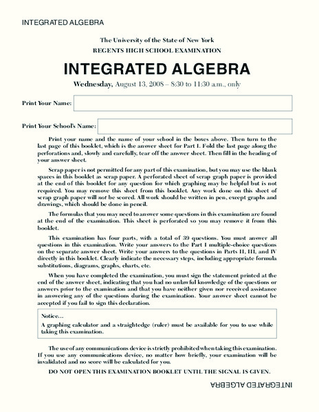 Integrated Algebra Lesson Plan