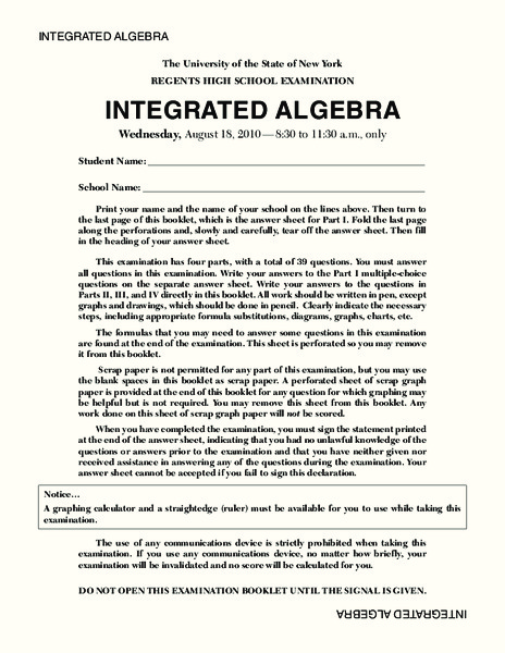 Integrated Algebra Lesson Plan
